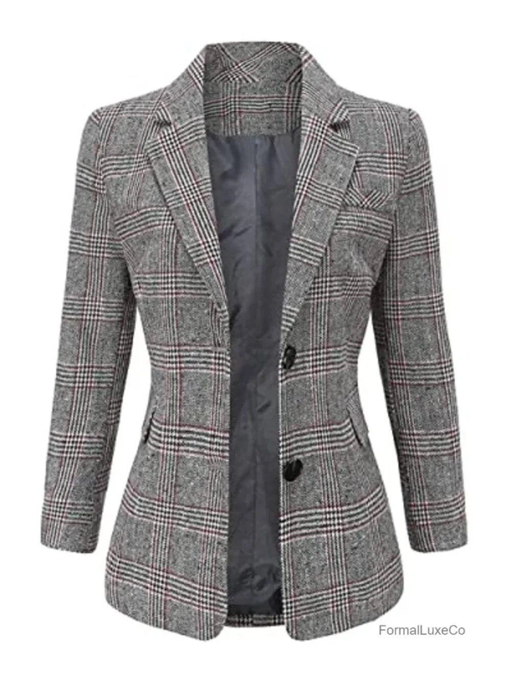 Notch Lapel 2 Button Boyfriend Blazer Suit Houndstooth Plaid Jacket Coat